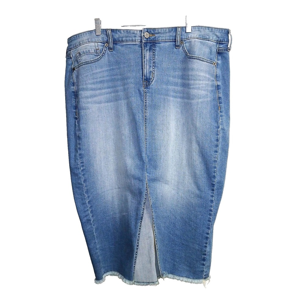 Torrid Women Denim Front Split Midi Skirt 18 Blue Jean Western Frayed Hem Pocket